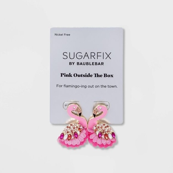 SUGARFIX by BaubleBar 'Pink Outside The Box Statement Earrings Pink flamingo nwt - Picture 4 of 4